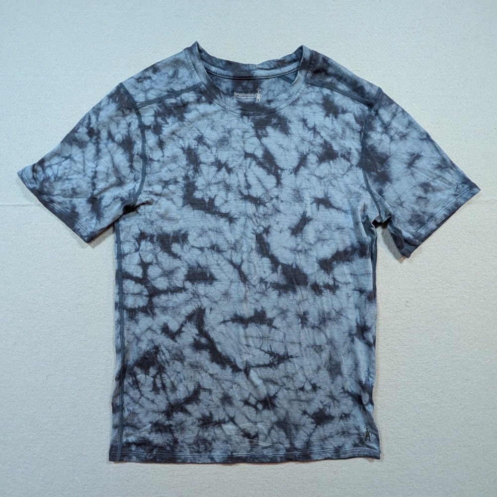 Smartwool T-Shirt Mens Small Blue Black Tie Dye Merino Wool Blend Short Sleeve